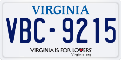 VA license plate VBC9215