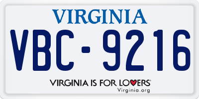 VA license plate VBC9216