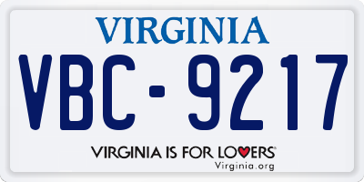 VA license plate VBC9217