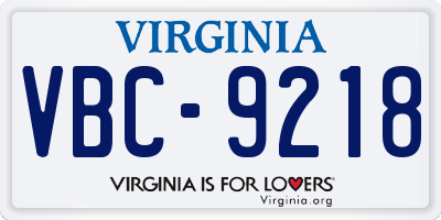 VA license plate VBC9218