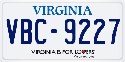 VA license plate VBC9227