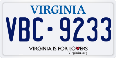 VA license plate VBC9233