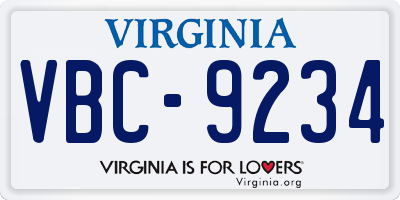 VA license plate VBC9234