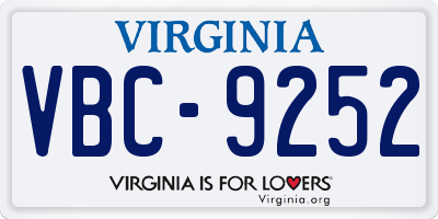 VA license plate VBC9252