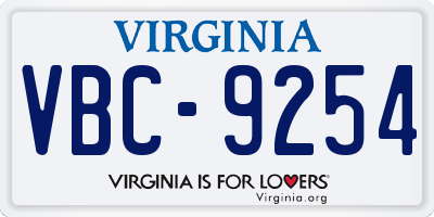 VA license plate VBC9254