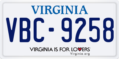 VA license plate VBC9258