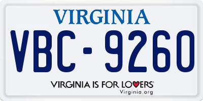 VA license plate VBC9260