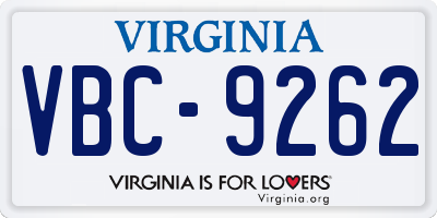 VA license plate VBC9262