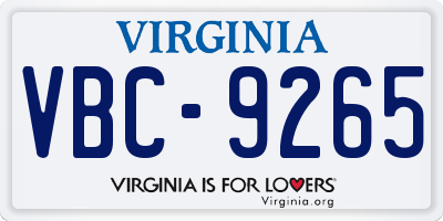 VA license plate VBC9265