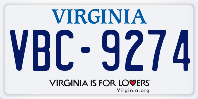VA license plate VBC9274