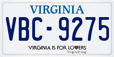 VA license plate VBC9275