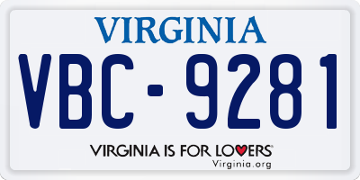 VA license plate VBC9281