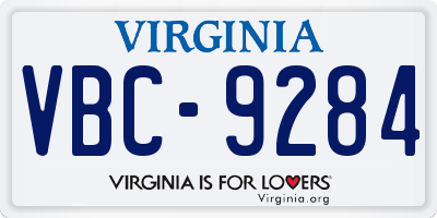 VA license plate VBC9284