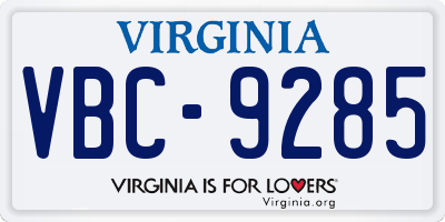 VA license plate VBC9285