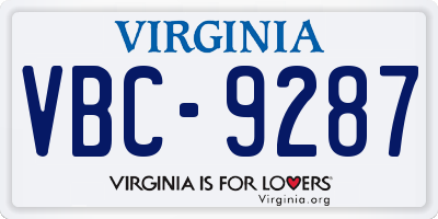 VA license plate VBC9287