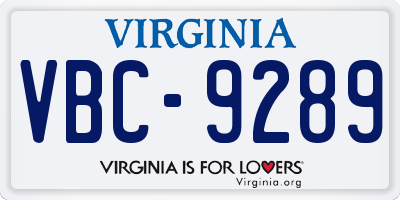 VA license plate VBC9289