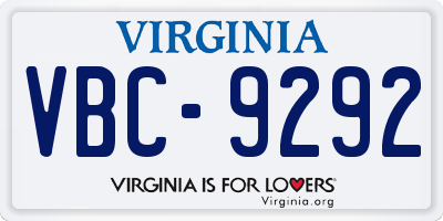 VA license plate VBC9292