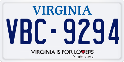 VA license plate VBC9294