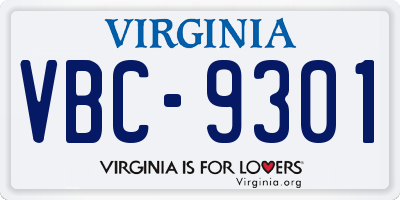 VA license plate VBC9301