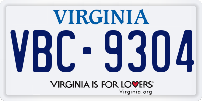 VA license plate VBC9304