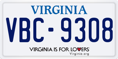 VA license plate VBC9308