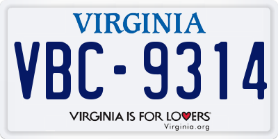 VA license plate VBC9314
