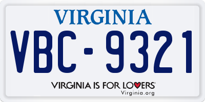 VA license plate VBC9321