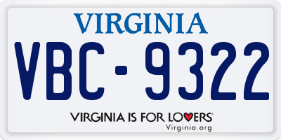 VA license plate VBC9322