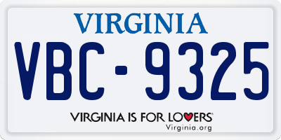 VA license plate VBC9325