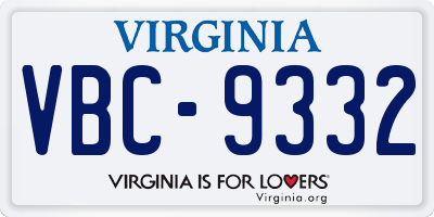 VA license plate VBC9332