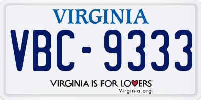 VA license plate VBC9333