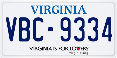 VA license plate VBC9334