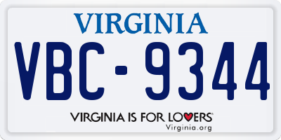 VA license plate VBC9344