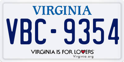 VA license plate VBC9354