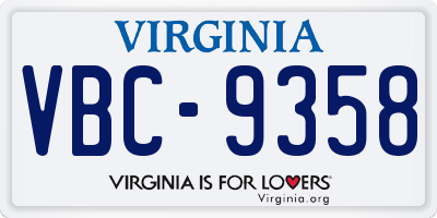 VA license plate VBC9358