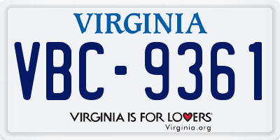 VA license plate VBC9361