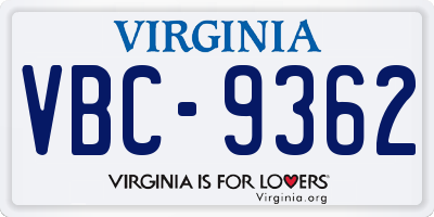 VA license plate VBC9362
