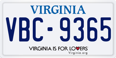 VA license plate VBC9365