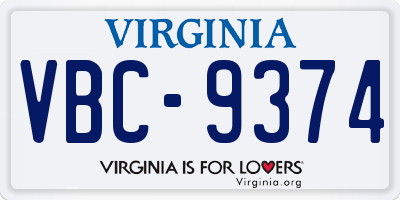 VA license plate VBC9374