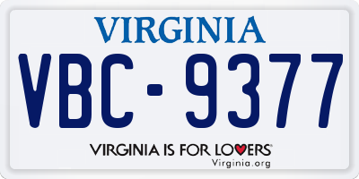 VA license plate VBC9377