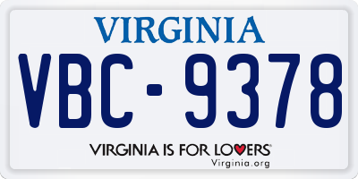 VA license plate VBC9378
