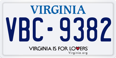 VA license plate VBC9382