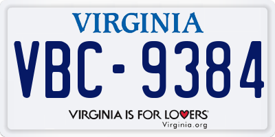 VA license plate VBC9384