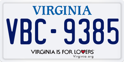 VA license plate VBC9385