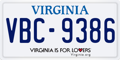 VA license plate VBC9386