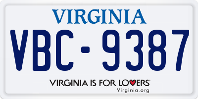 VA license plate VBC9387