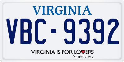 VA license plate VBC9392