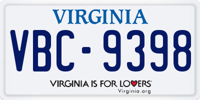 VA license plate VBC9398