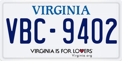 VA license plate VBC9402