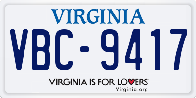 VA license plate VBC9417